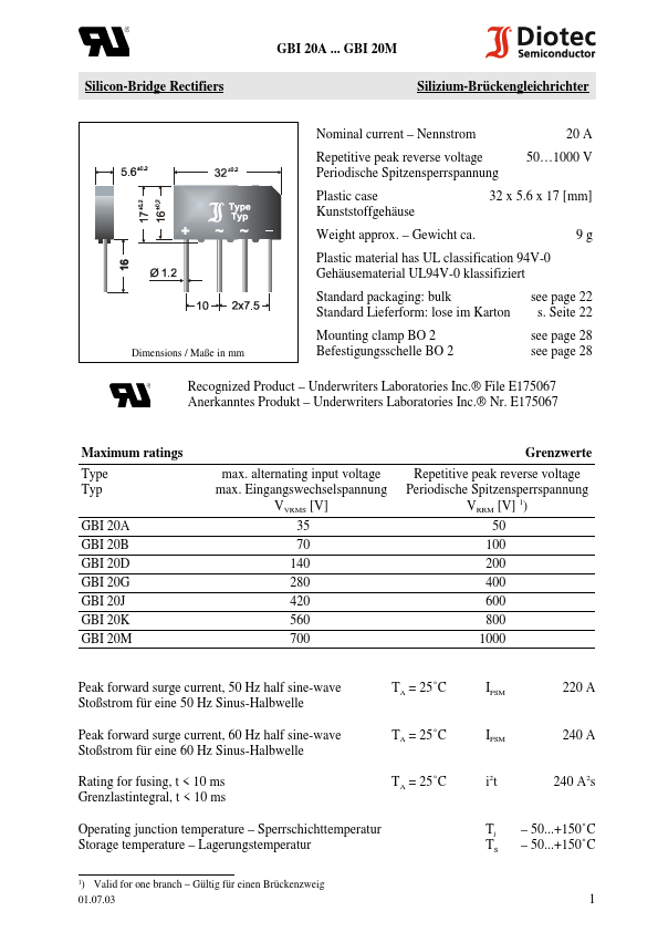 GBI20D Diotec Semiconductor