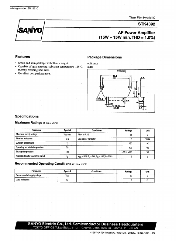 STK4392 Sanyo Semicon Device