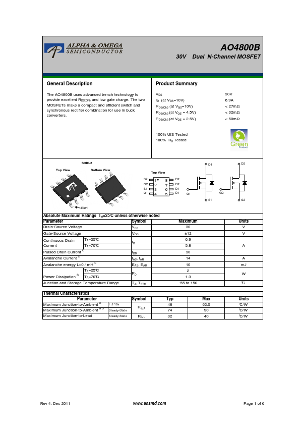 AO4800BL Alpha & Omega Semiconductors