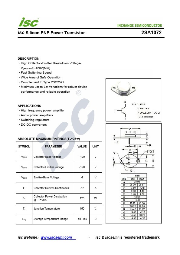 2SA1072 Inchange Semiconductor