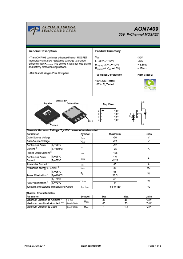 AON7409 Alpha & Omega Semiconductors