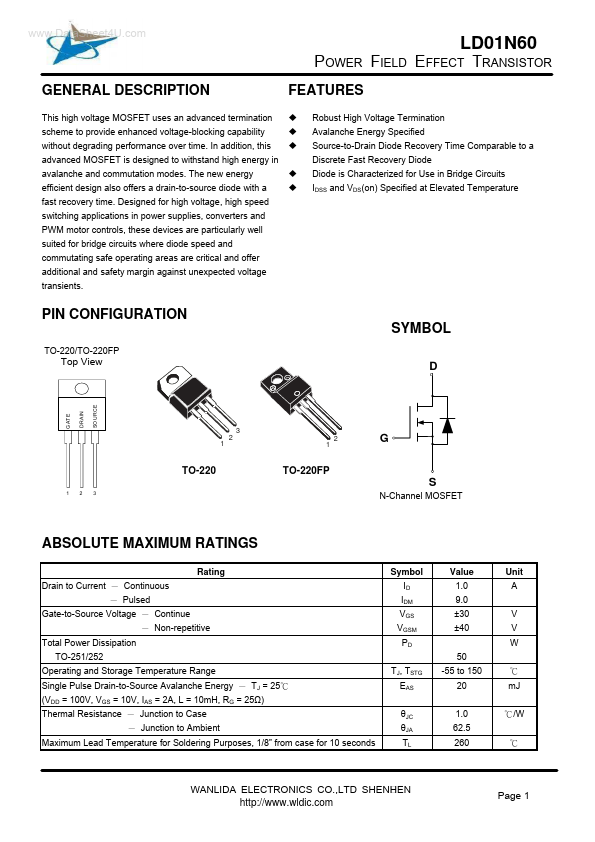 <?=LD01N60?> डेटा पत्रक पीडीएफ