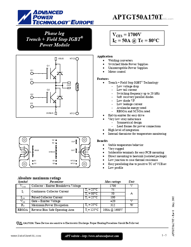 <?=APTGT50A170T?> डेटा पत्रक पीडीएफ