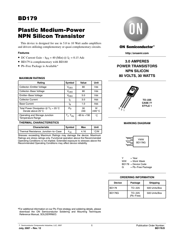 BD179 ON Semiconductor