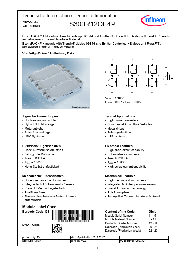 FS300R12OE4P Infineon