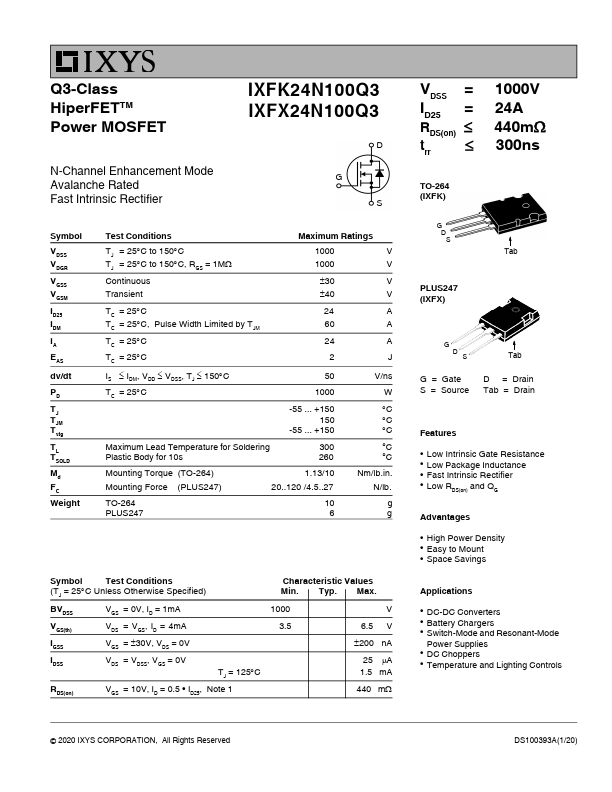 IXFX24N100Q3