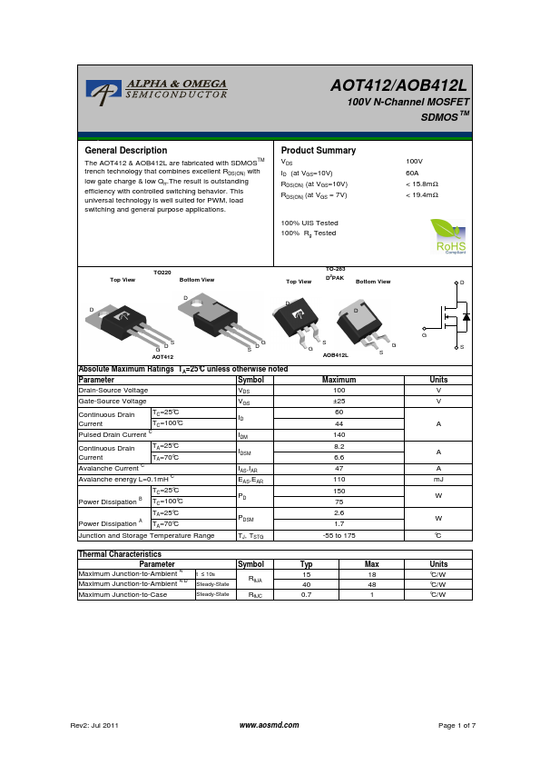 AOT412 Alpha & Omega Semiconductors