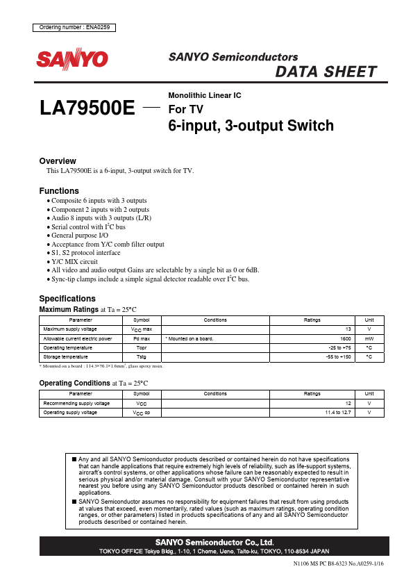 <?=LA79500E?> डेटा पत्रक पीडीएफ