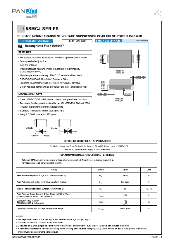 1.5SMCJ33CA PAN JIT