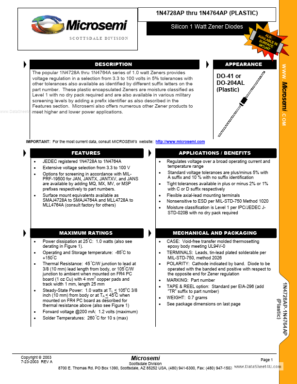 1N4758AP Microsemi Corporation