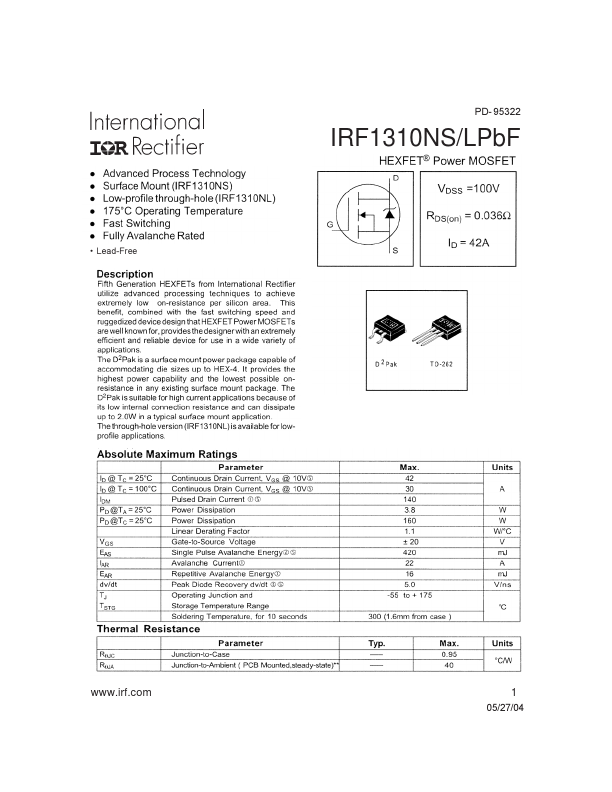 IRF1310NSPBF International Rectifier