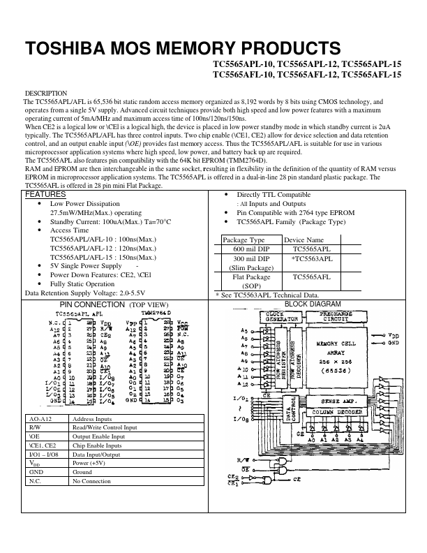 TC5565APL-12 Toshiba Semiconductor