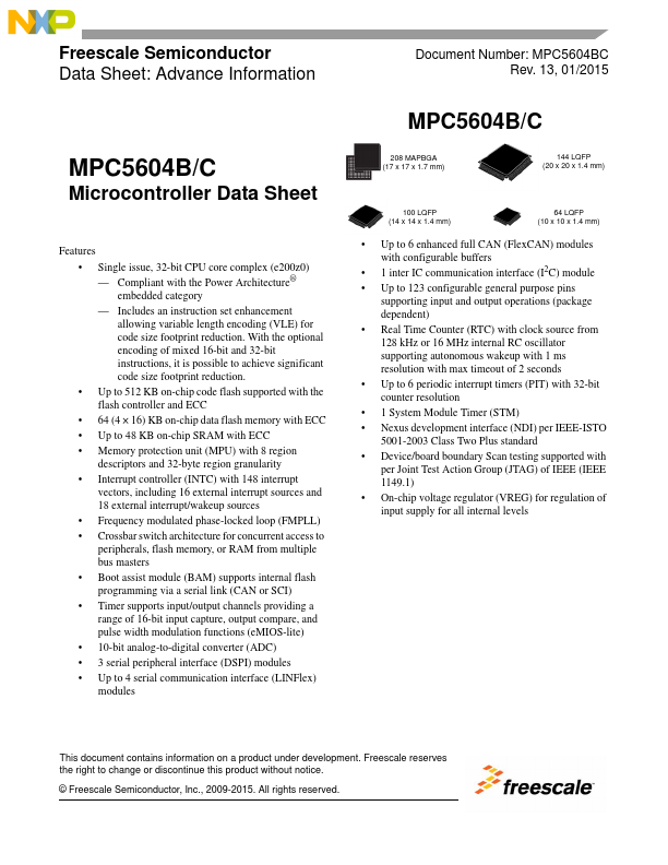 MPC5604C Freescale Semiconductor