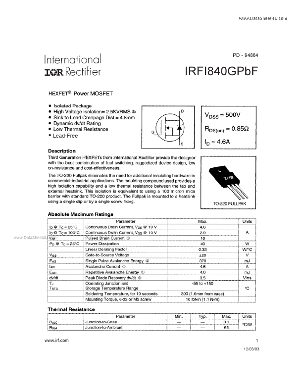 IRFI840GPBF International Rectifier