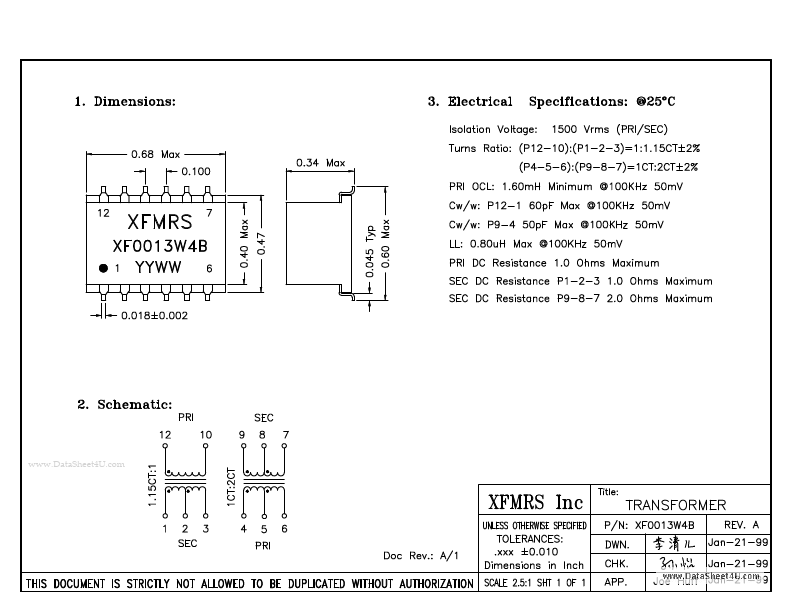 <?=XF0013W48?> डेटा पत्रक पीडीएफ