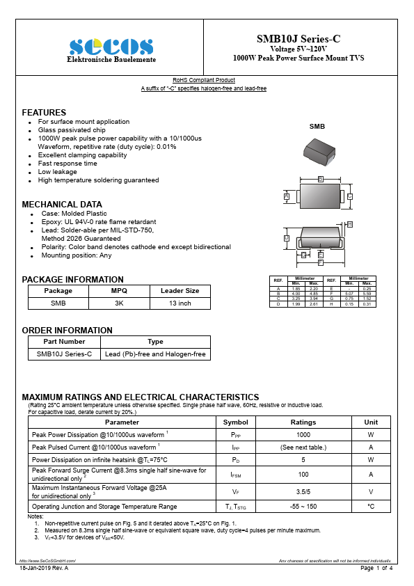 SMB10J22CA-C SeCoS