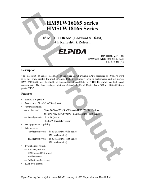 HM51W18165 Elpida Memory