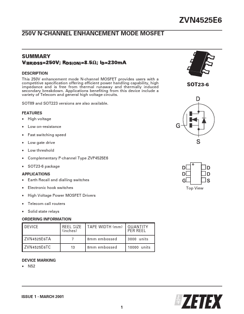 ZVN4525E6 Zetex Semiconductors