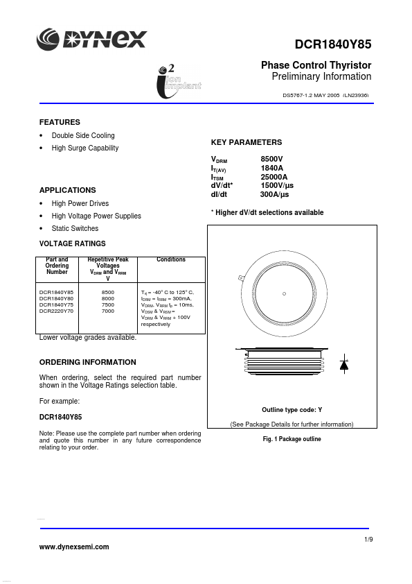 DCR1840Y85 Dynex Semiconductor