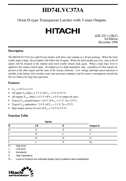 HD74LVC373A Hitachi Semiconductor