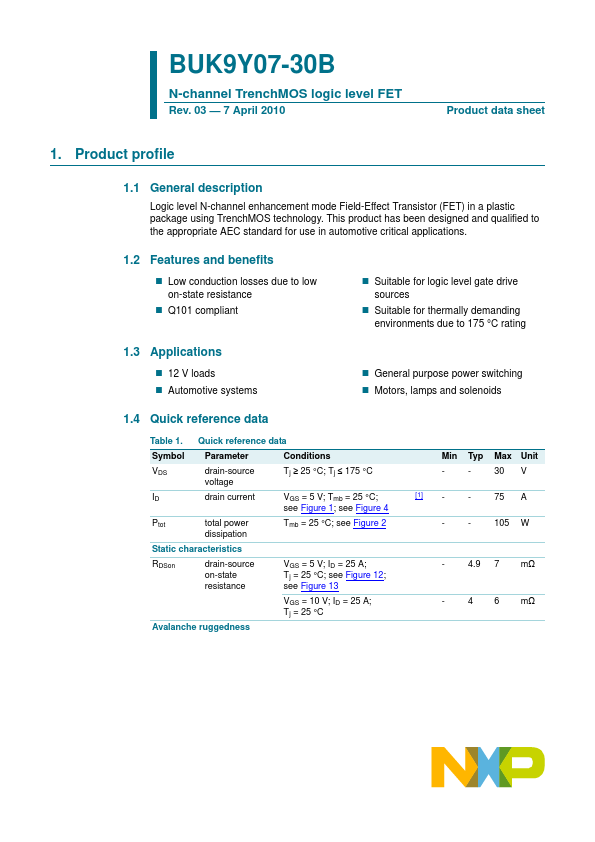 BUK9Y07-30B NXP Semiconductors