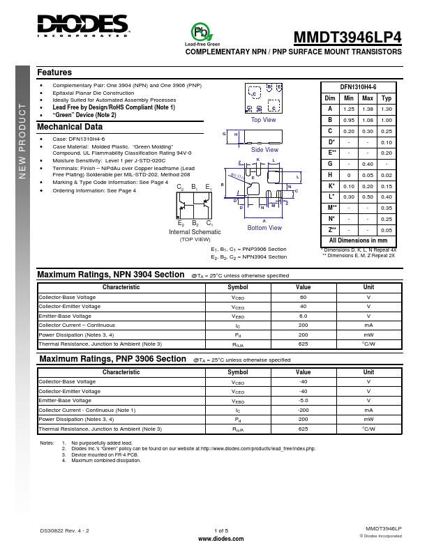 MMDT3946LP4 Diodes