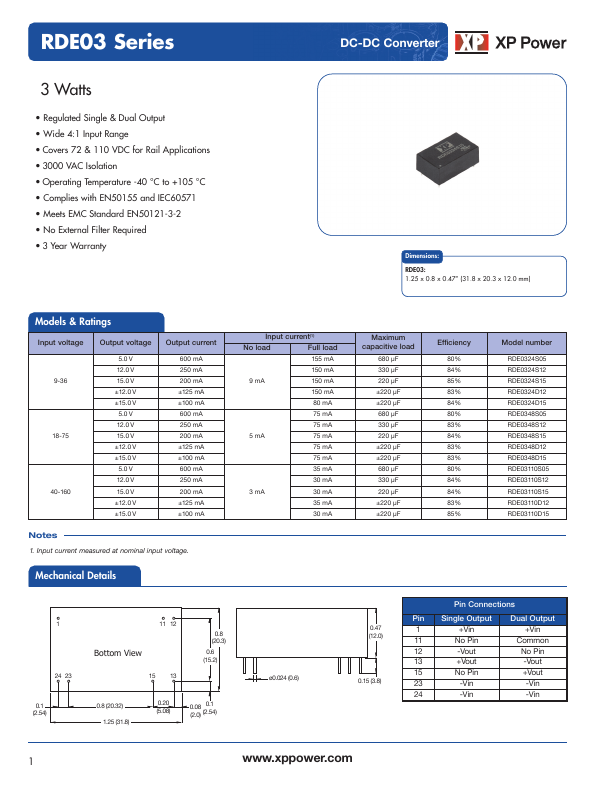 RDE03110D12 XP POWER