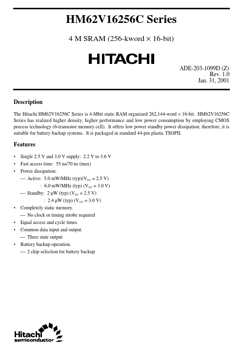 HM62V16256C Hitachi Semiconductor