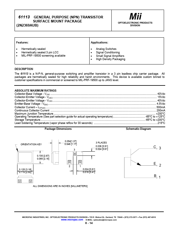 61113-003 Micropac Industries