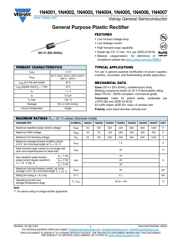 1N4002 Vishay Siliconix