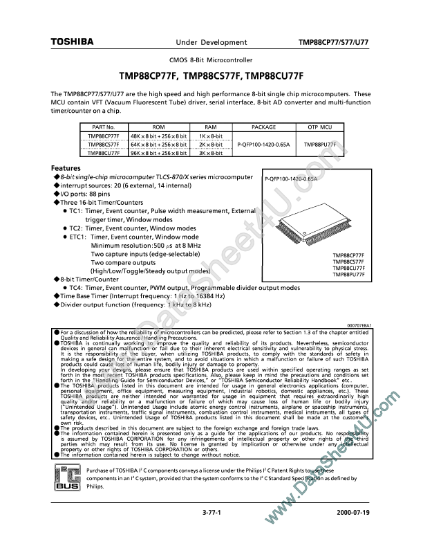 <?=TMP88CU77F?> डेटा पत्रक पीडीएफ