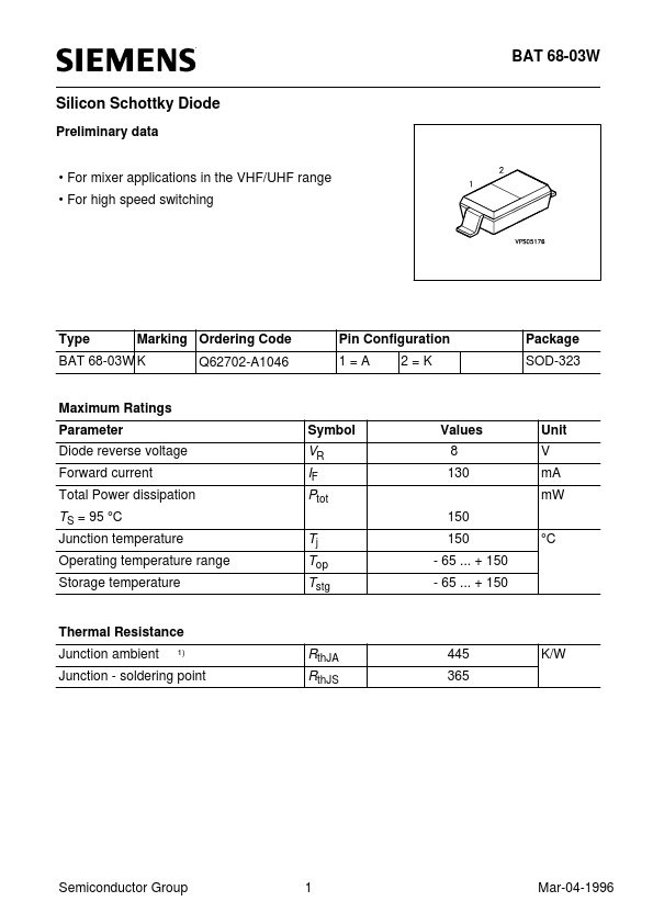 BAT68-03 Siemens Semiconductor Group