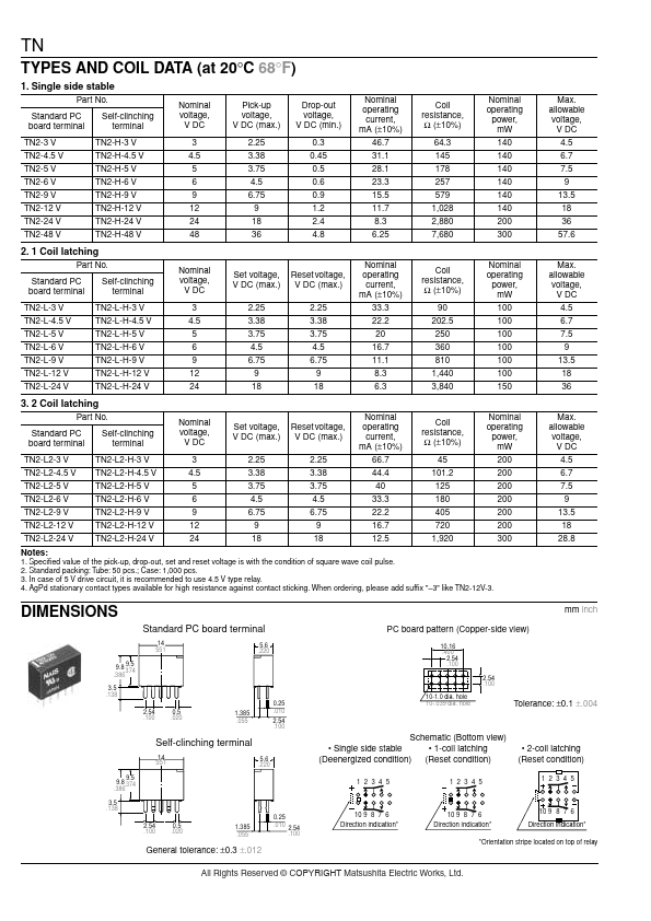 TN2-12V RELAY Datasheet pdf - POLARIZED RELAY. Equivalent, Catalog