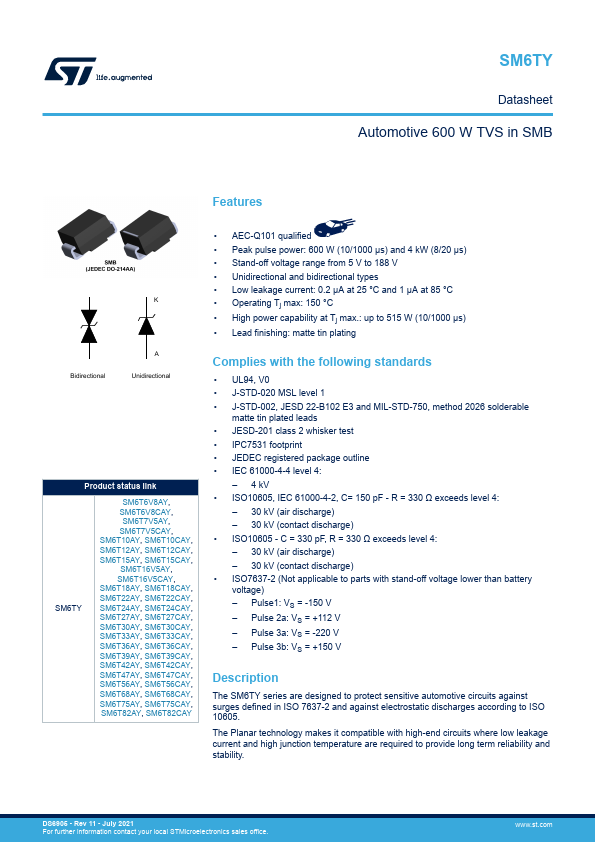 SM6T47CAY STMicroelectronics