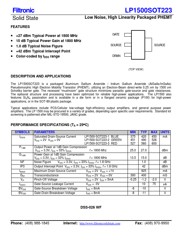 LP1500SOT2231 Filtronic Compound Semiconductors