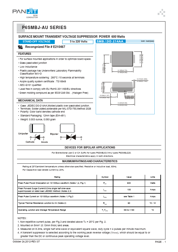 P6SMBJ180A-AU