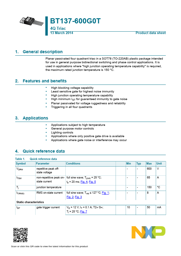 BT137-600G0T NXP