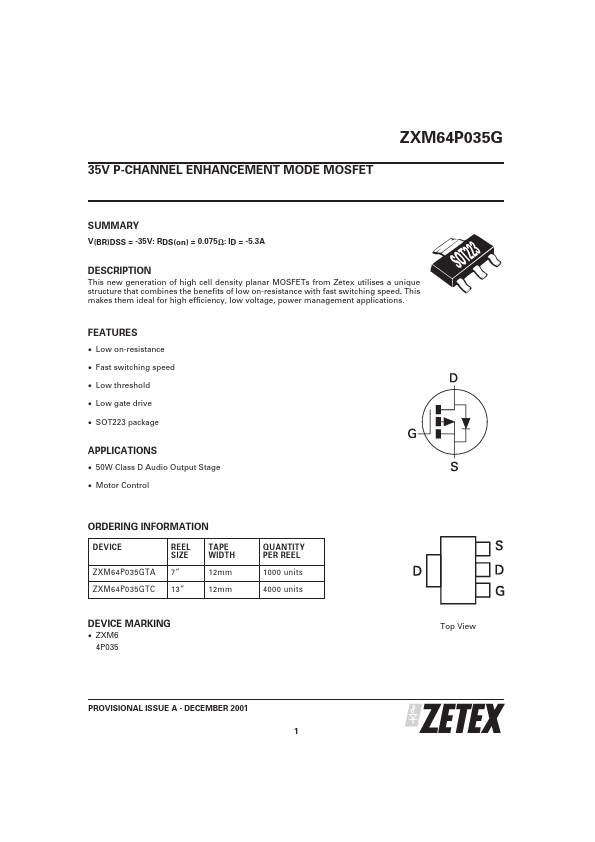ZXM64P035G Zetex Semiconductors