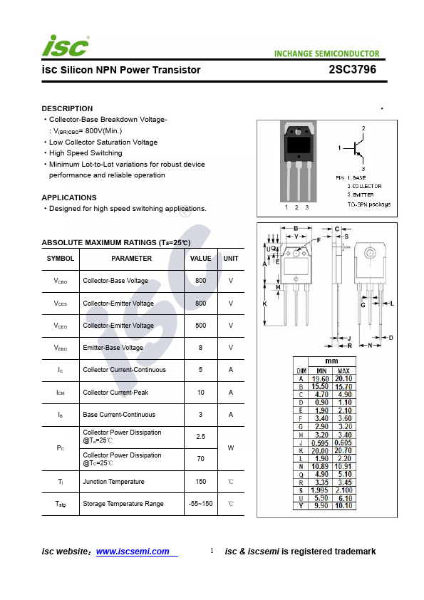 2SC3796 Inchange Semiconductor