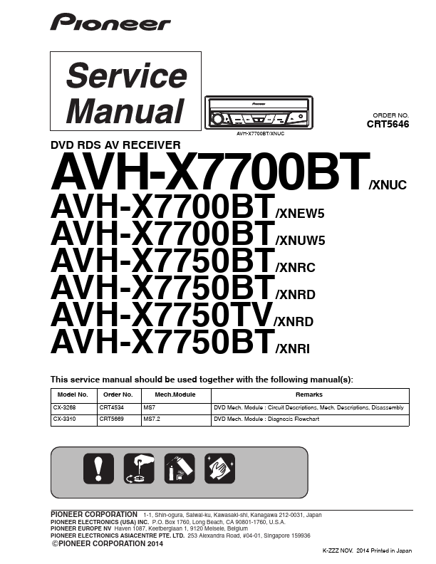 <?=AVH-X7700BT?> डेटा पत्रक पीडीएफ