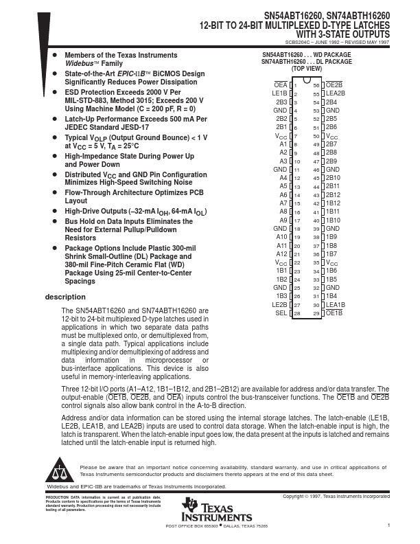 <?=SN74ABTH16260?> डेटा पत्रक पीडीएफ