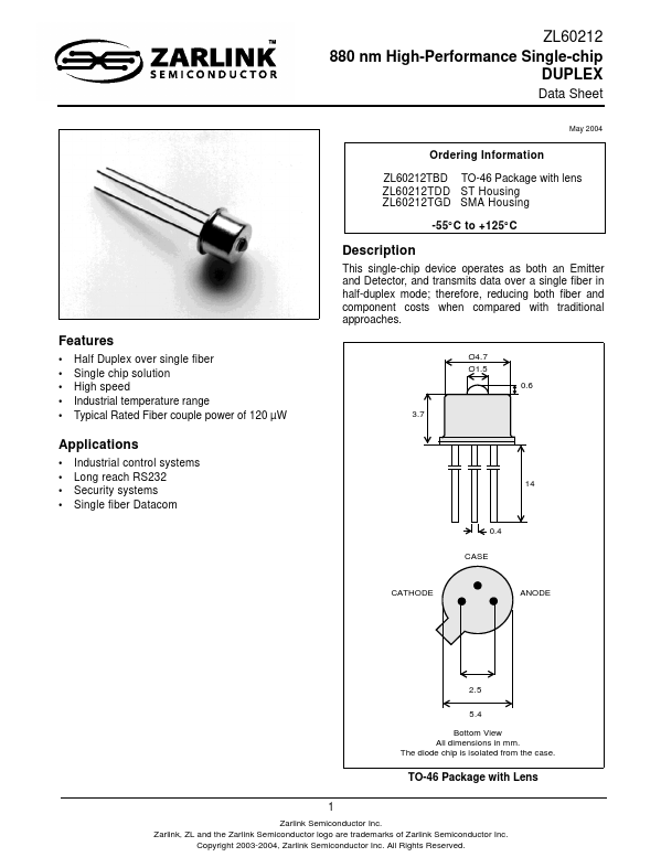 ZL60212TGD Zarlink Semiconductor Inc