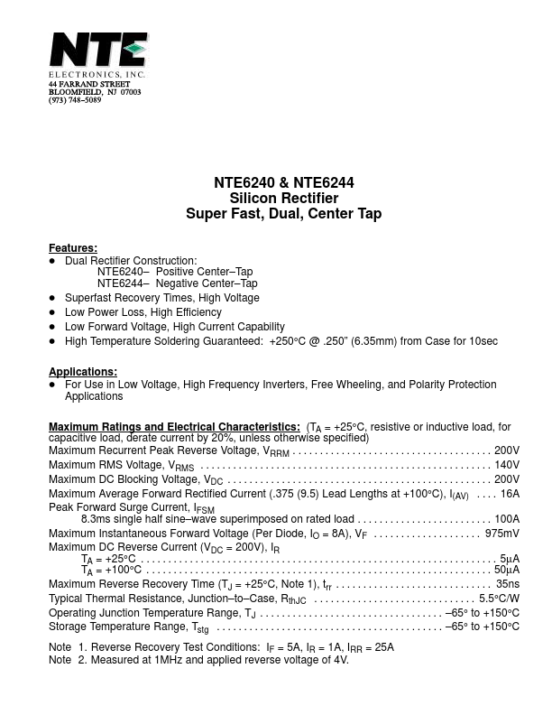 NTE6244 NTE Electronics