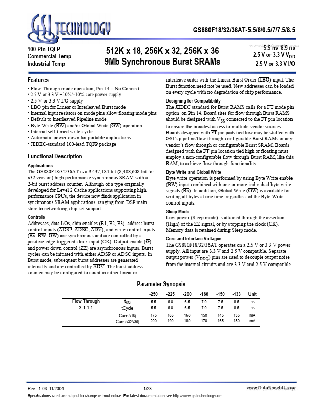 GS880F18AT-7.5 GSI Technology