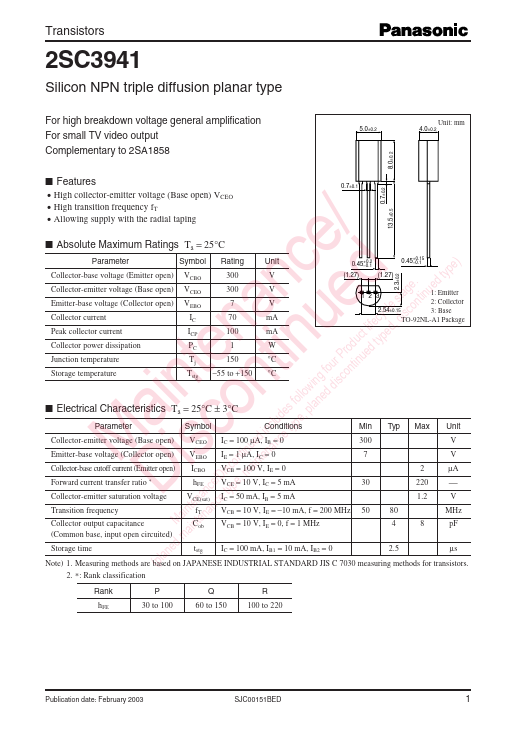 2SC3941 Panasonic Semiconductor