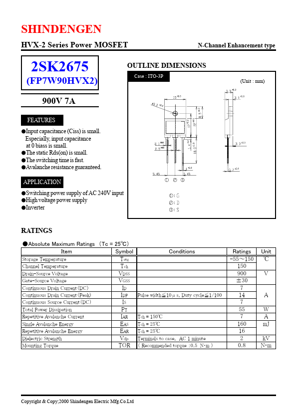 2SK2675 Shindengen Electric Mfg.Co.Ltd