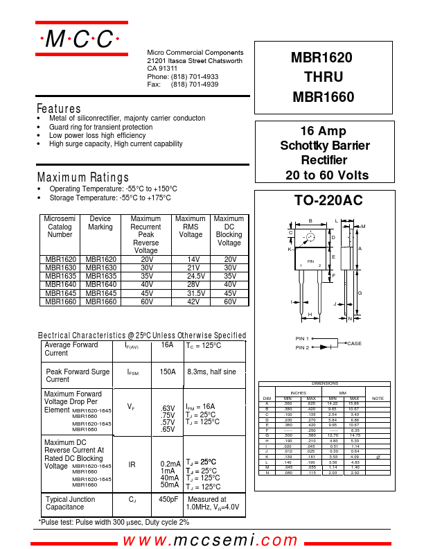 MBR1660 Micro Commercial Components