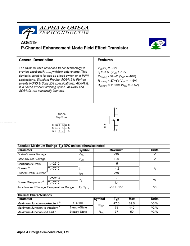 AO6419 Alpha & Omega Semiconductors