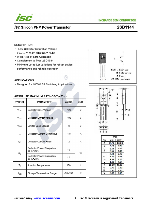 2SB1144 Inchange Semiconductor