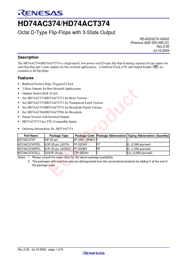 HD74AC374 Renesas